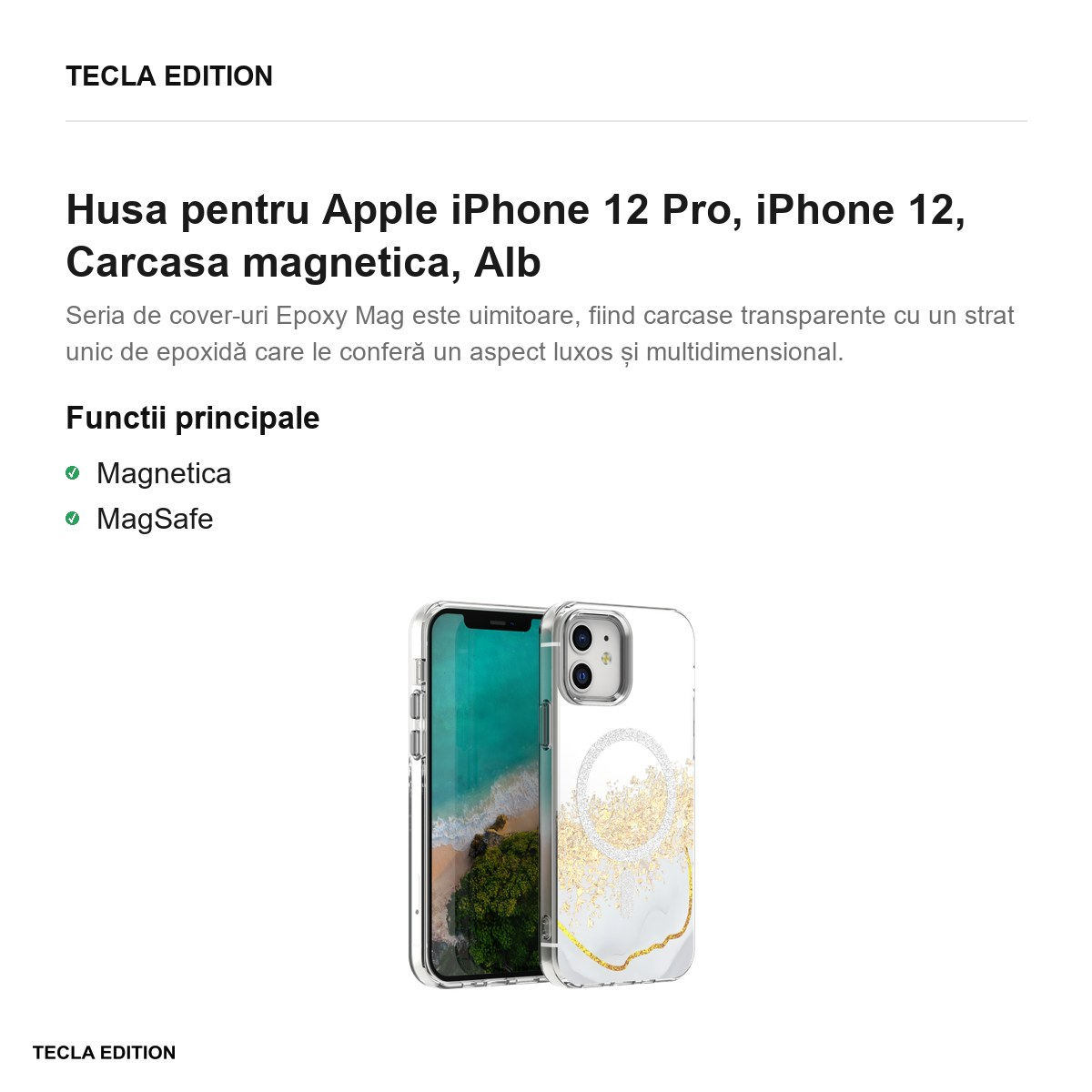 Husa Epoxy Mag pentru Apple iPhone 12 Pro, iPhone 12, Carcasa magnetica, Alb [4]