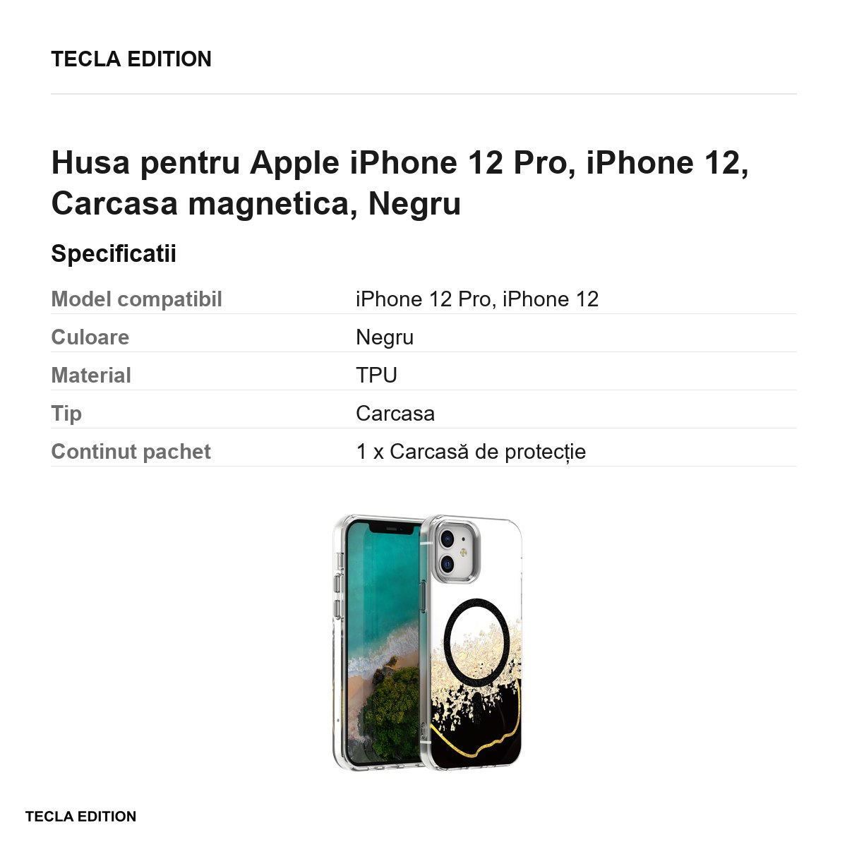 Husa Epoxy Mag pentru Apple iPhone 12 Pro, iPhone 12, Carcasa magnetica, Negru [5]