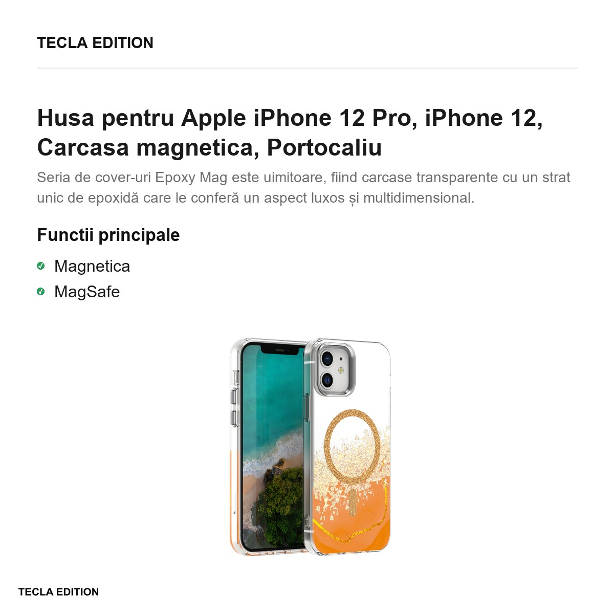 Husa Epoxy Mag pentru Apple iPhone 12 Pro, iPhone 12, Carcasa magnetica, Portocaliu [3]