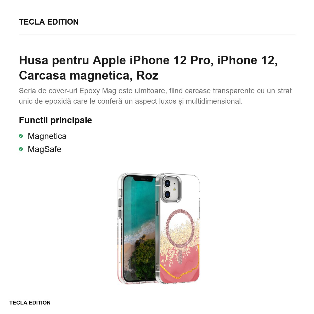 Husa Epoxy Mag pentru Apple iPhone 12 Pro, iPhone 12, Carcasa magnetica, Roz [3]