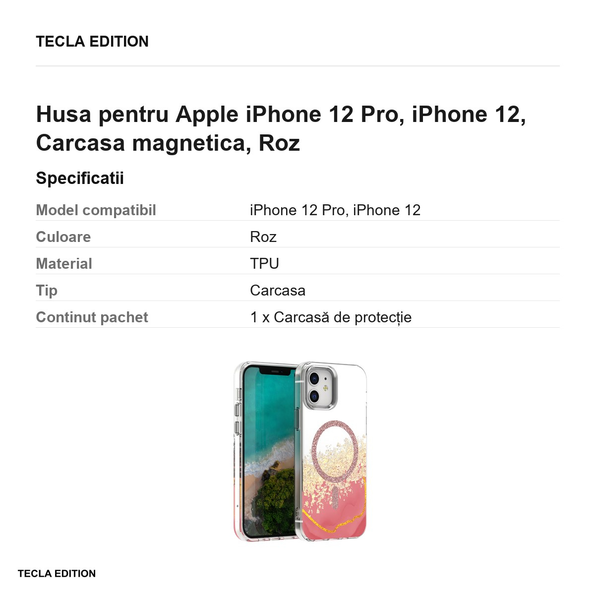 Husa Epoxy Mag pentru Apple iPhone 12 Pro, iPhone 12, Carcasa magnetica, Roz [6]