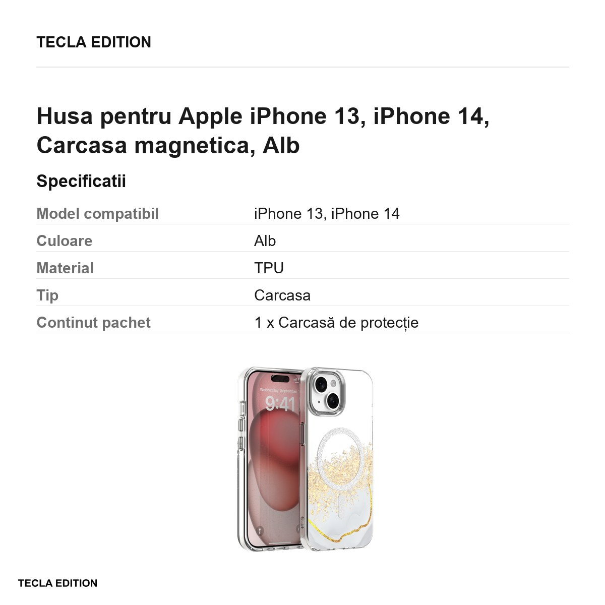 Husa Epoxy Mag pentru Apple iPhone 13, iPhone 14, Carcasa magnetica, Alb [5]