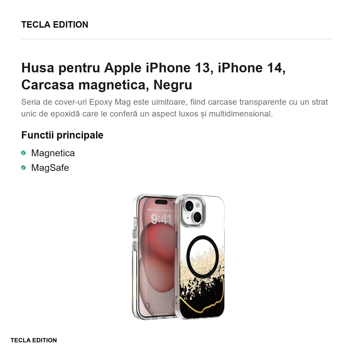 Husa Epoxy Mag pentru Apple iPhone 13, iPhone 14, Carcasa magnetica, Negru [3]