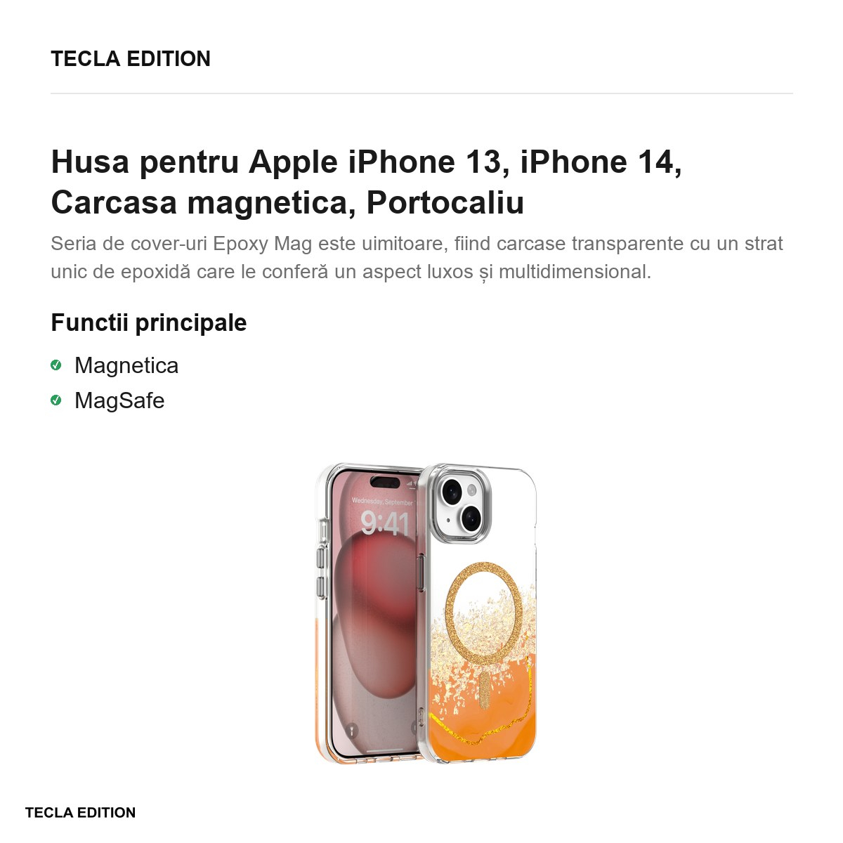 Husa Epoxy Mag pentru Apple iPhone 13, iPhone 14, Carcasa magnetica, Portocaliu [3]