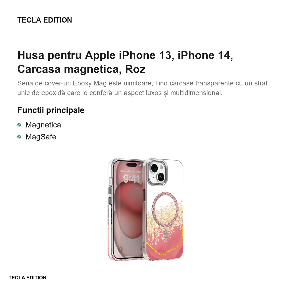 Husa Epoxy Mag pentru Apple iPhone 13, iPhone 14, Carcasa magnetica, Roz [4]