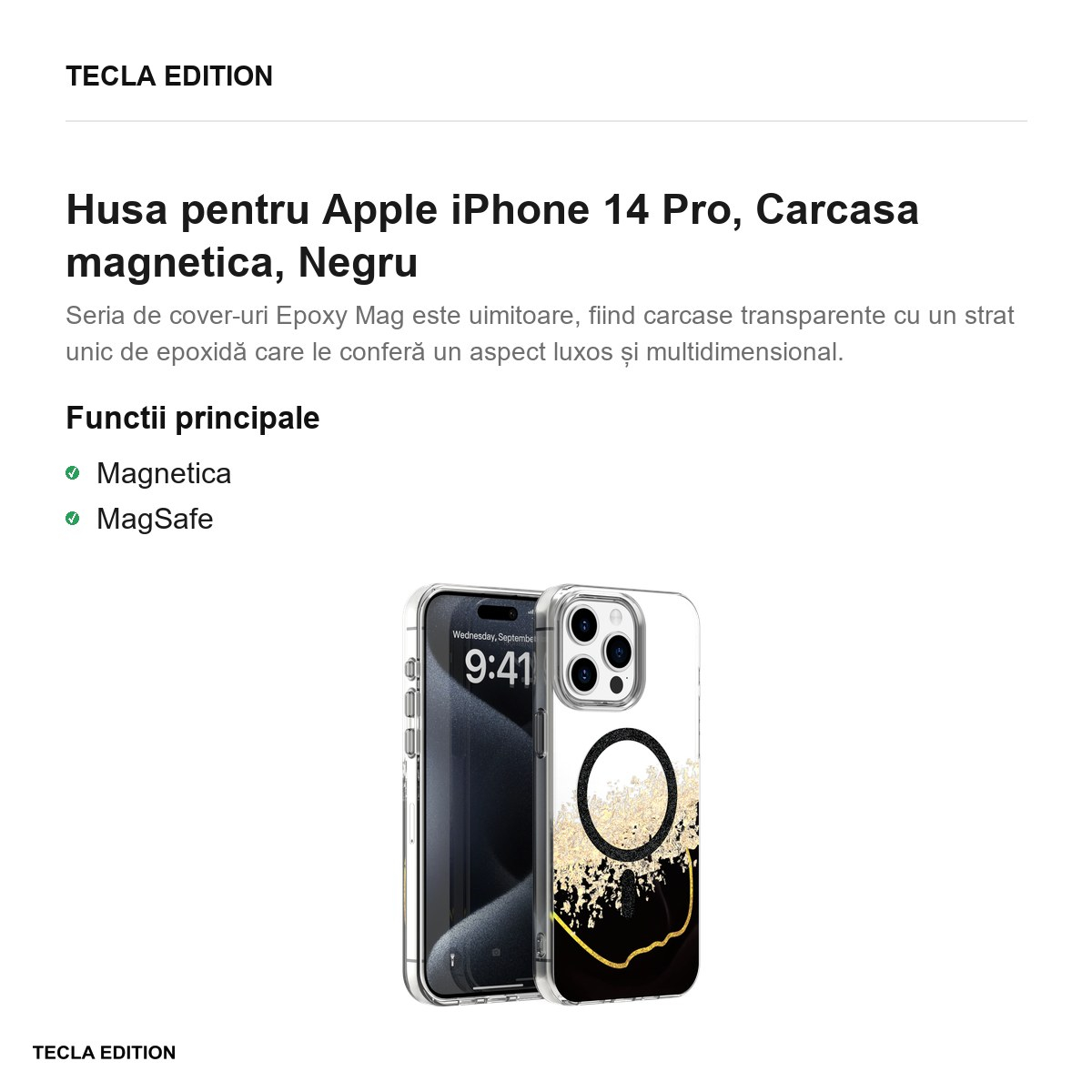 Husa Epoxy Mag pentru Apple iPhone 14 Pro, Carcasa magnetica, Negru [4]