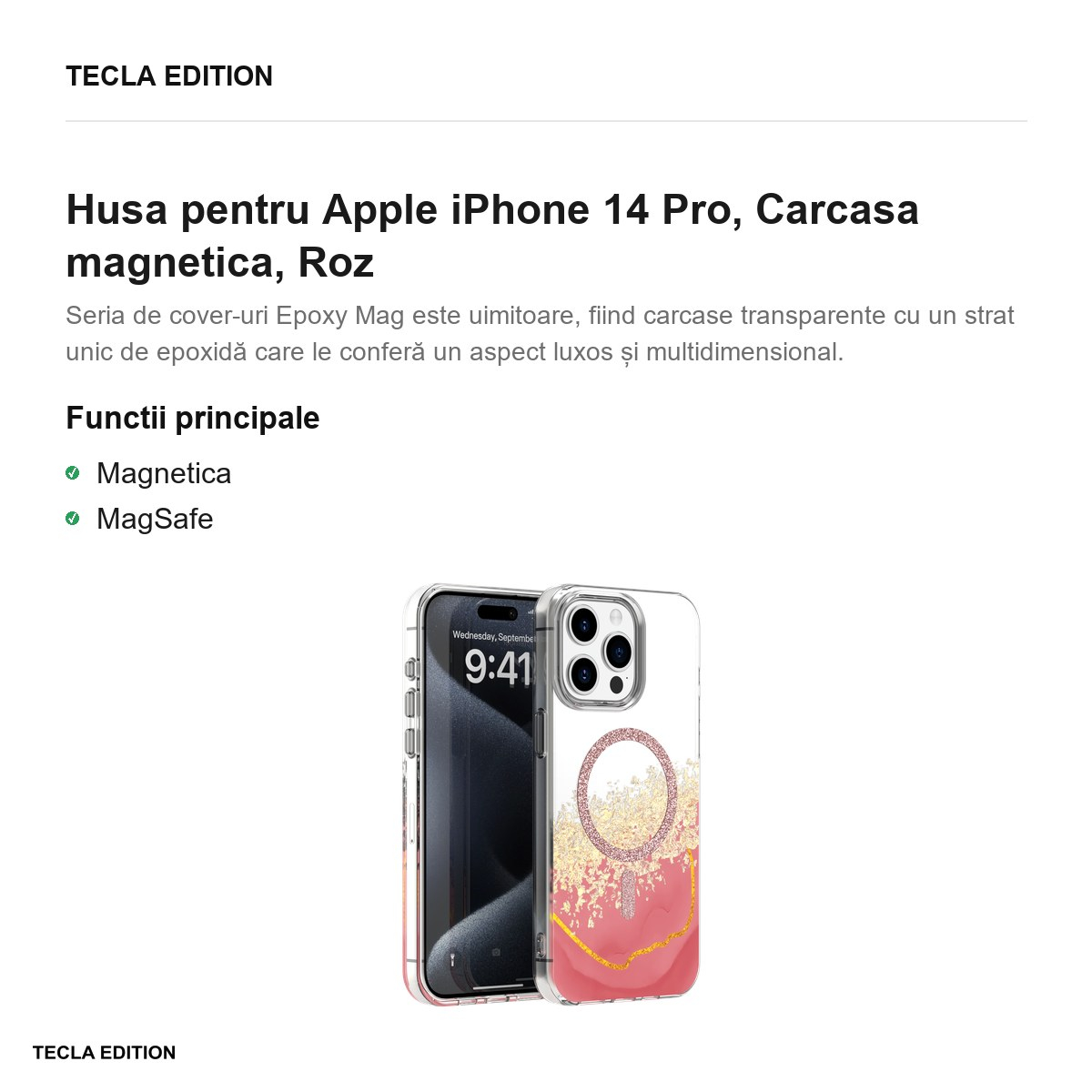 Husa Epoxy Mag pentru Apple iPhone 14 Pro, Carcasa magnetica, Roz [3]