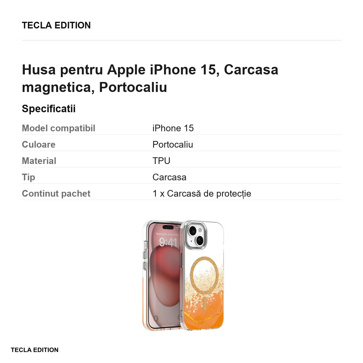 Husa Epoxy Mag pentru Apple iPhone 15, Carcasa magnetica, Portocaliu [5]