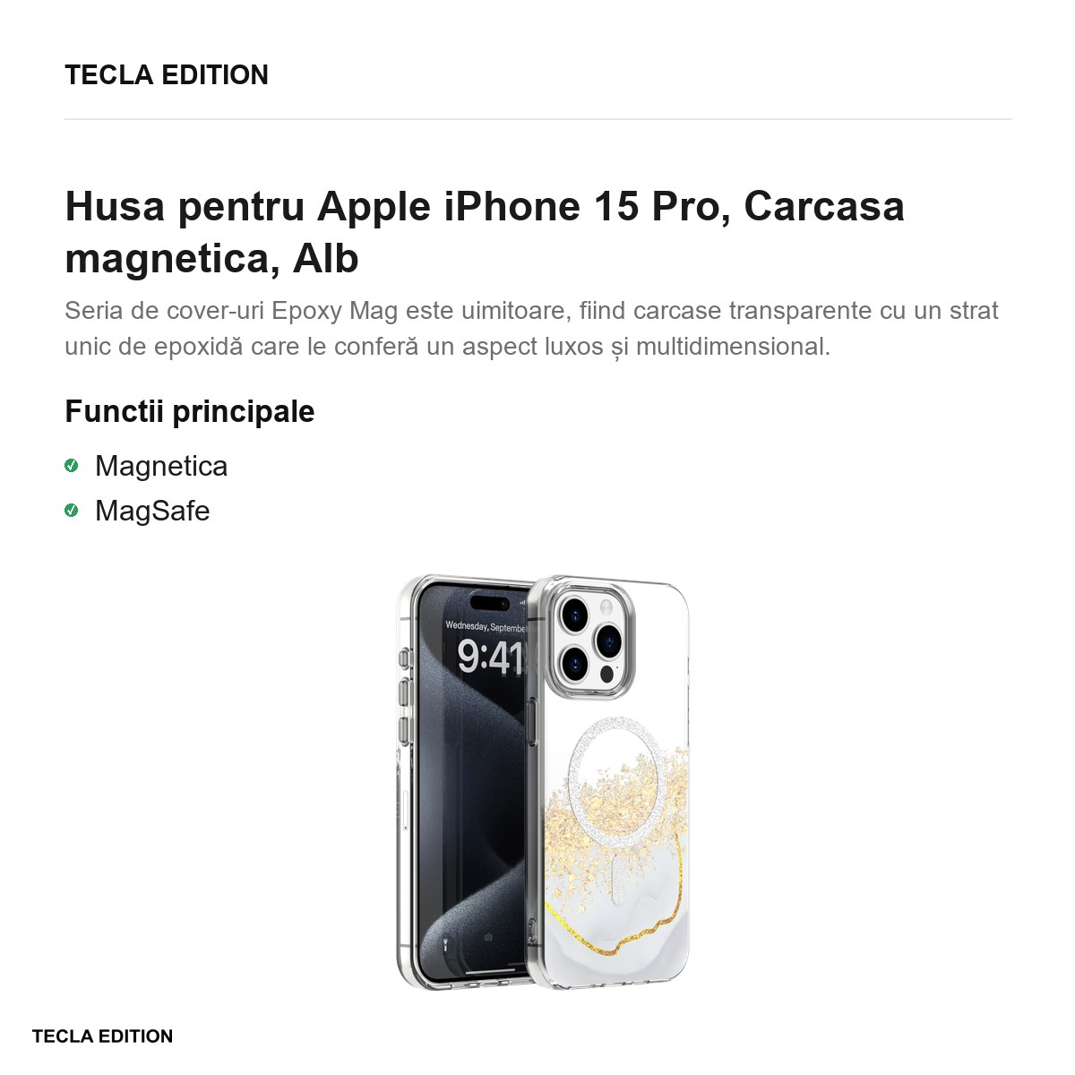 Husa Epoxy Mag pentru Apple iPhone 15 Pro, Carcasa magnetica, Alb [4]