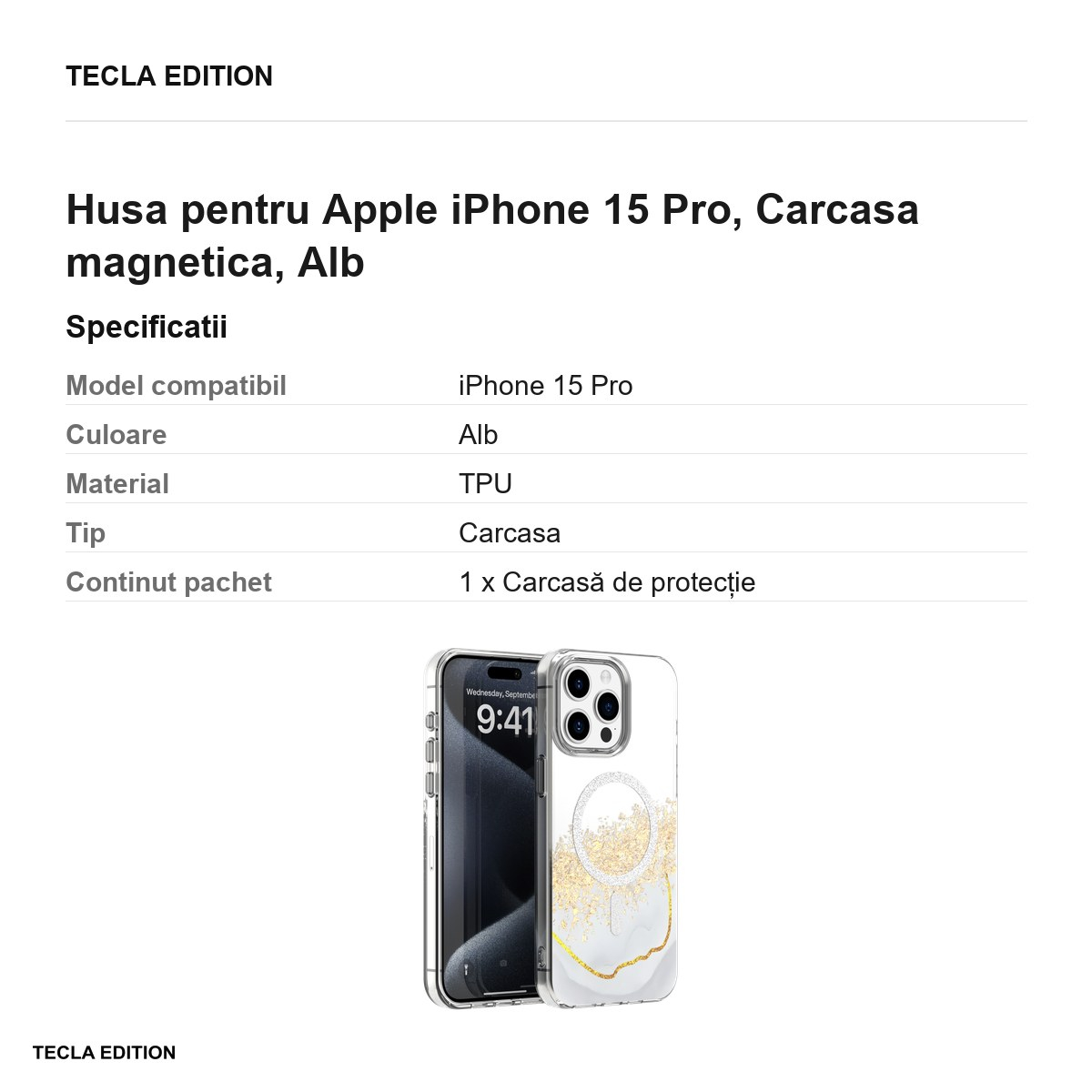 Husa Epoxy Mag pentru Apple iPhone 15 Pro, Carcasa magnetica, Alb [5]