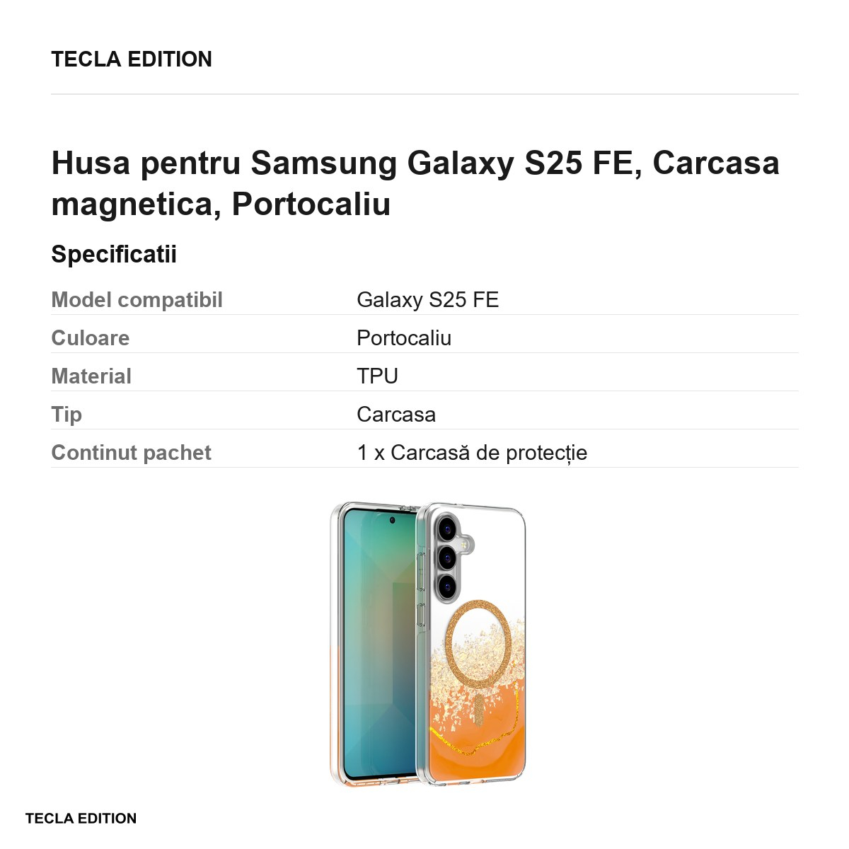 Husa Epoxy Mag pentru Samsung Galaxy S25 FE, Carcasa magnetica, Portocaliu [3]