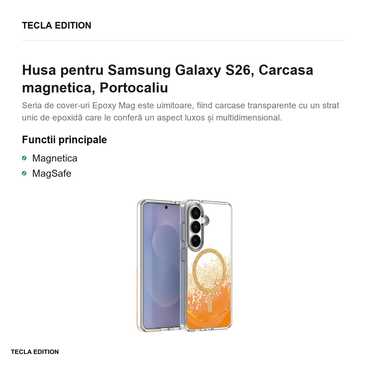 Husa Epoxy Mag pentru Samsung Galaxy S26, Carcasa magnetica, Portocaliu [2]