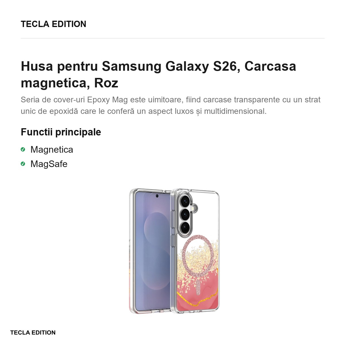 Husa Epoxy Mag pentru Samsung Galaxy S26, Carcasa magnetica, Roz [2]