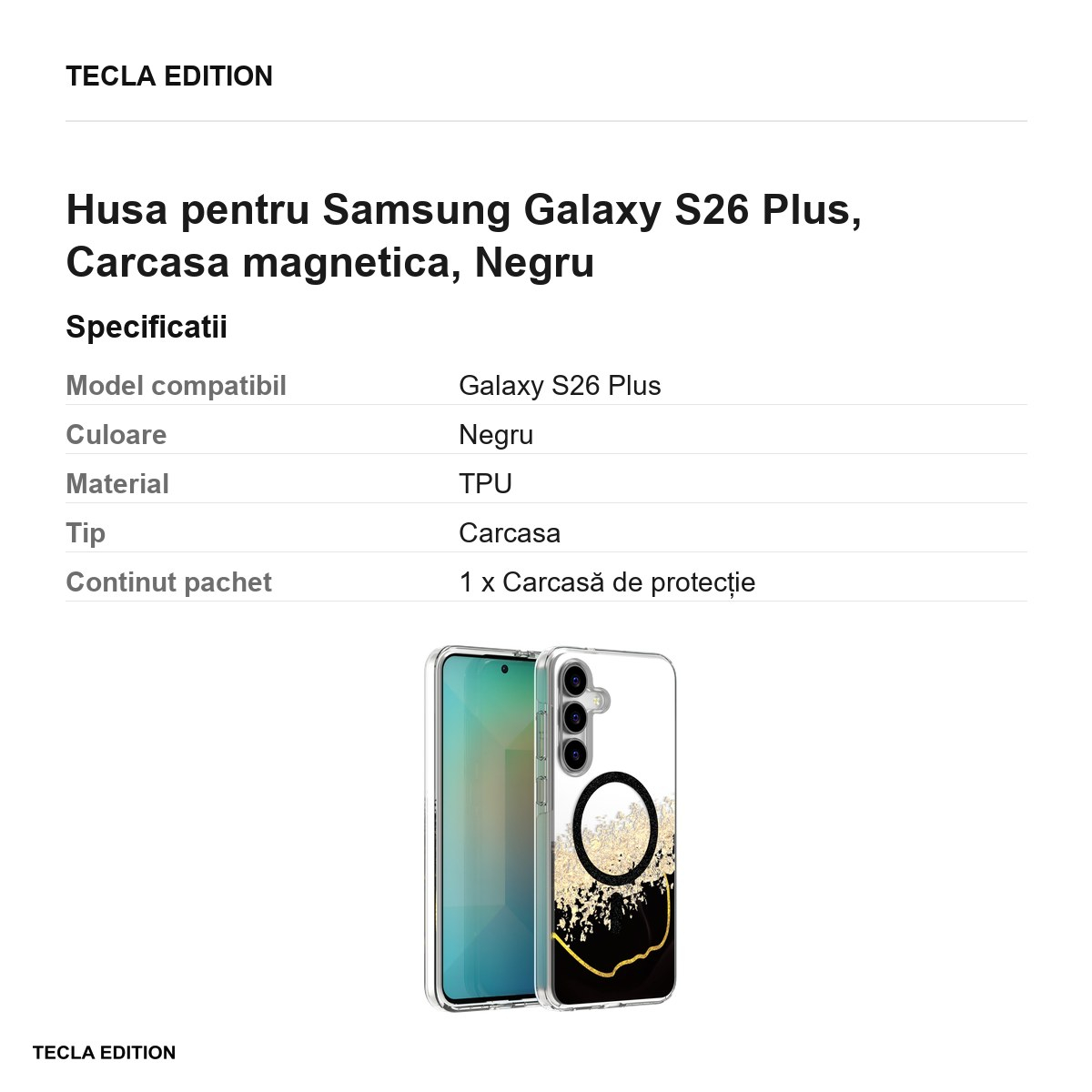 Husa Epoxy Mag pentru Samsung Galaxy S26 Plus, Carcasa magnetica, Negru [3]