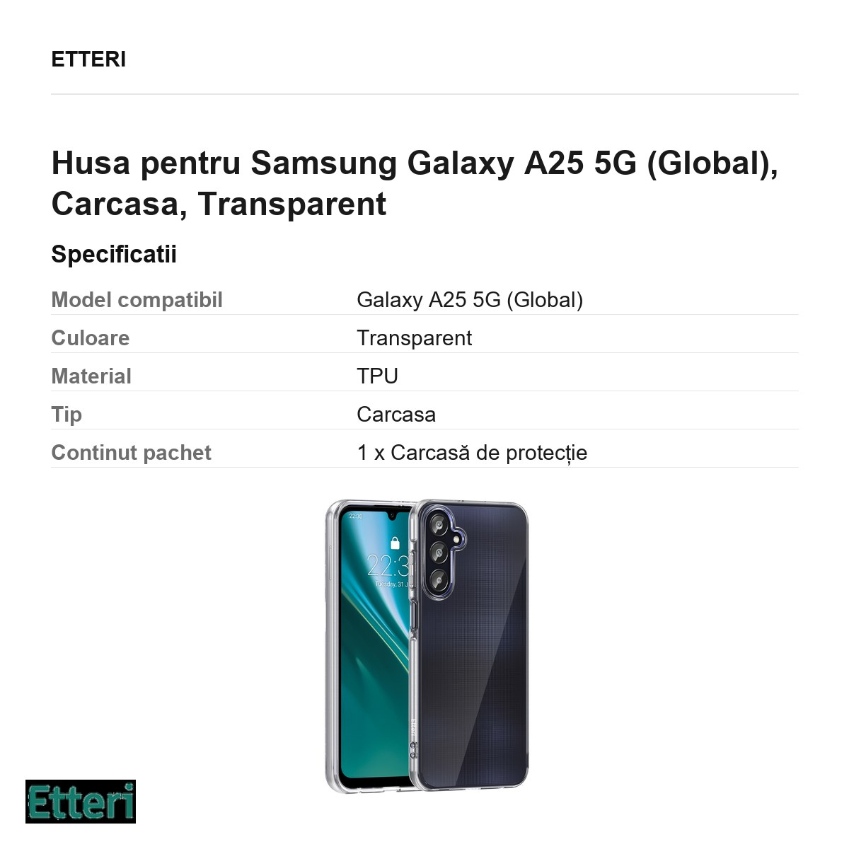 Husa Etteri Clear pentru Samsung Galaxy A25 5G (Global), Carcasa, Transparent [3]