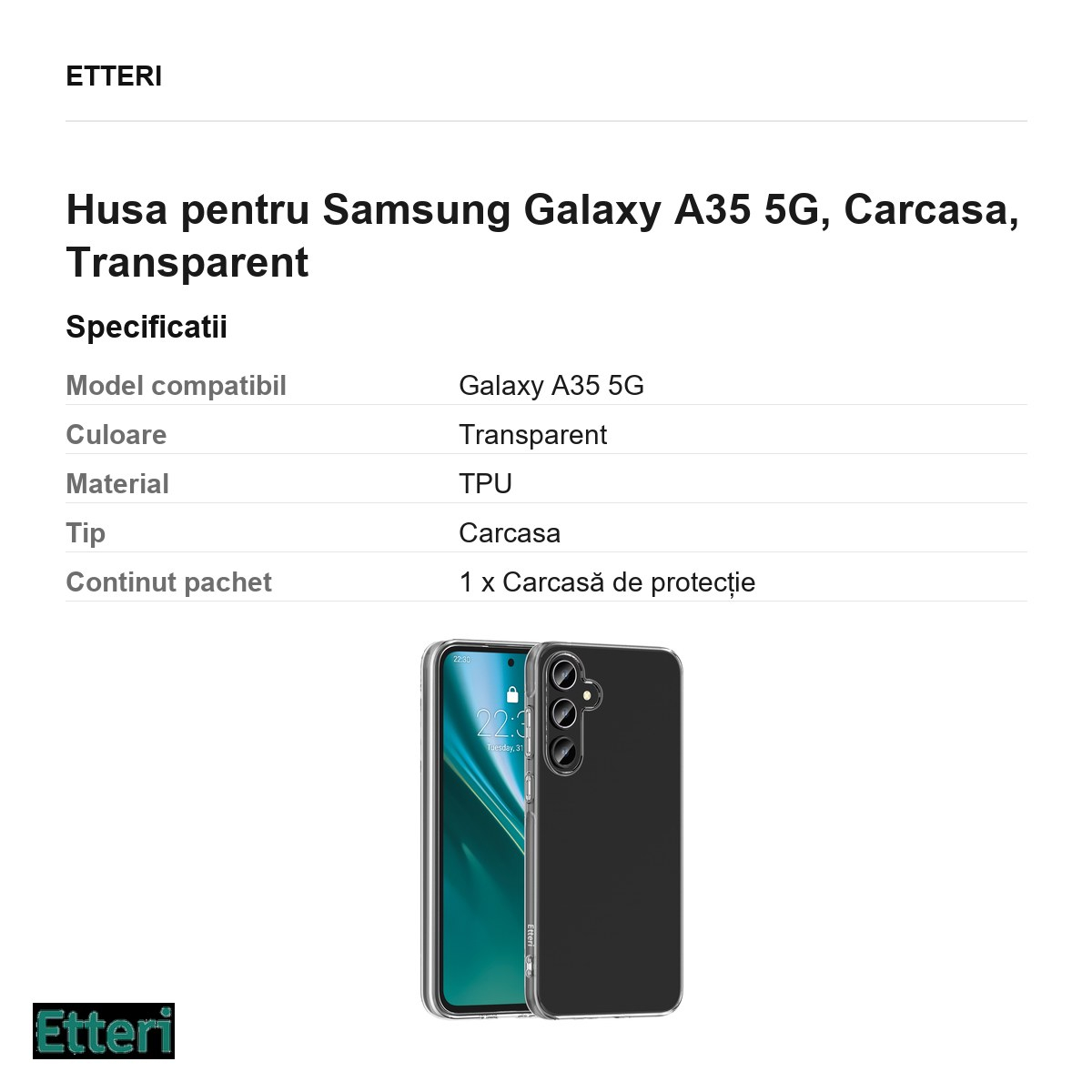 Husa Etteri Clear pentru Samsung Galaxy A35 5G, Carcasa, Transparent [3]