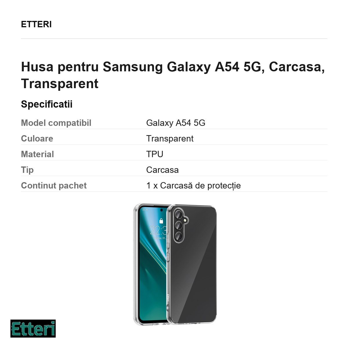 Husa Etteri Clear pentru Samsung Galaxy A54 5G, Carcasa, Transparent [3]