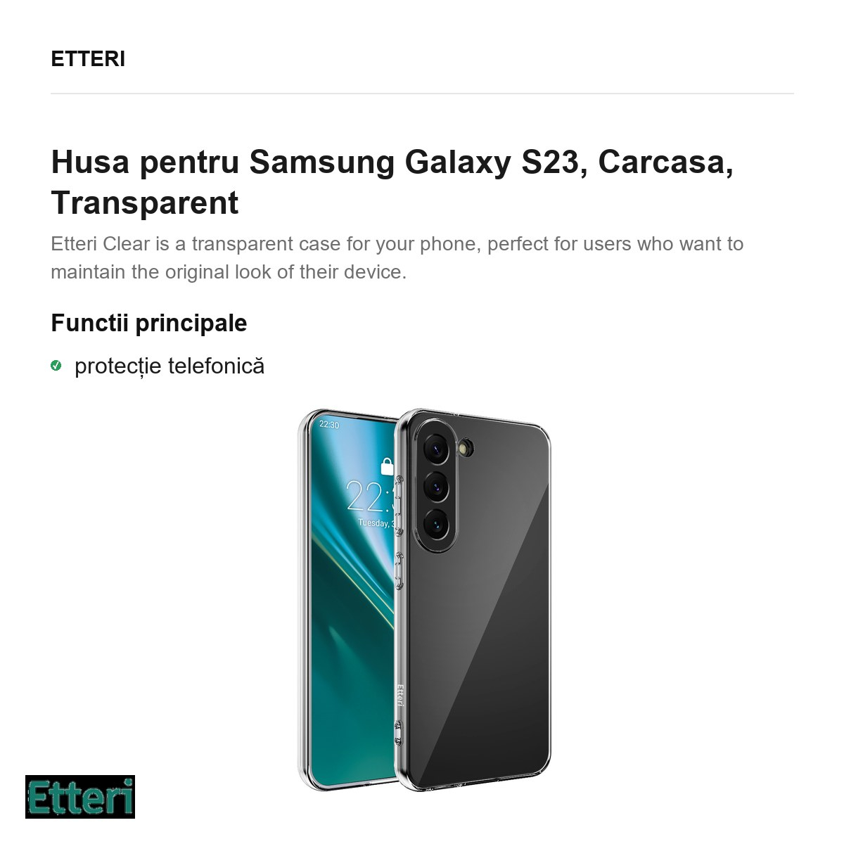 Husa Etteri Clear pentru Samsung Galaxy S23, Carcasa, Transparent [2]