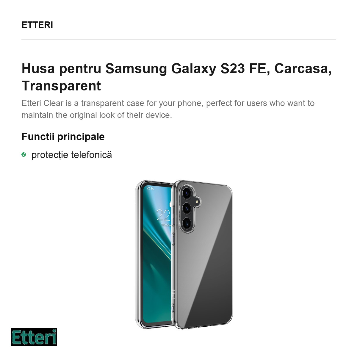 Husa Etteri Clear pentru Samsung Galaxy S23 FE, Carcasa, Transparent [2]