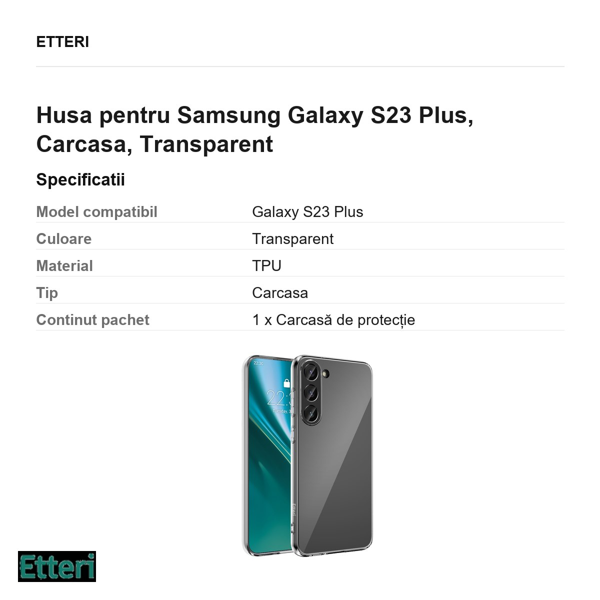 Husa Etteri Clear pentru Samsung Galaxy S23 Plus, Carcasa, Transparent [3]