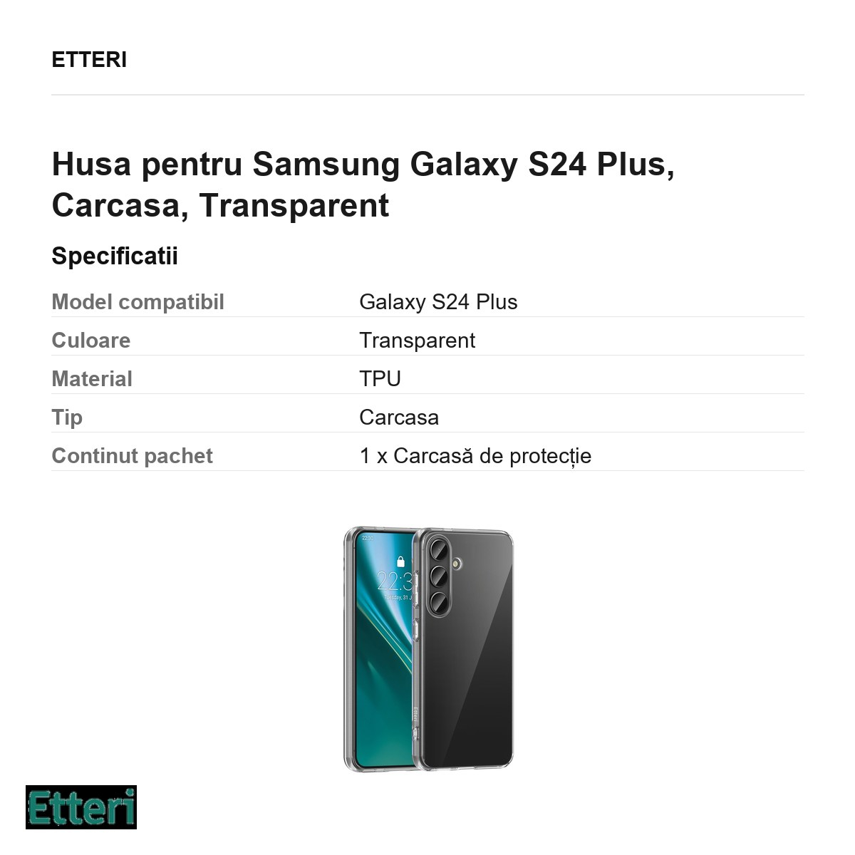Husa Etteri Clear pentru Samsung Galaxy S24 Plus, Carcasa, Transparent [3]