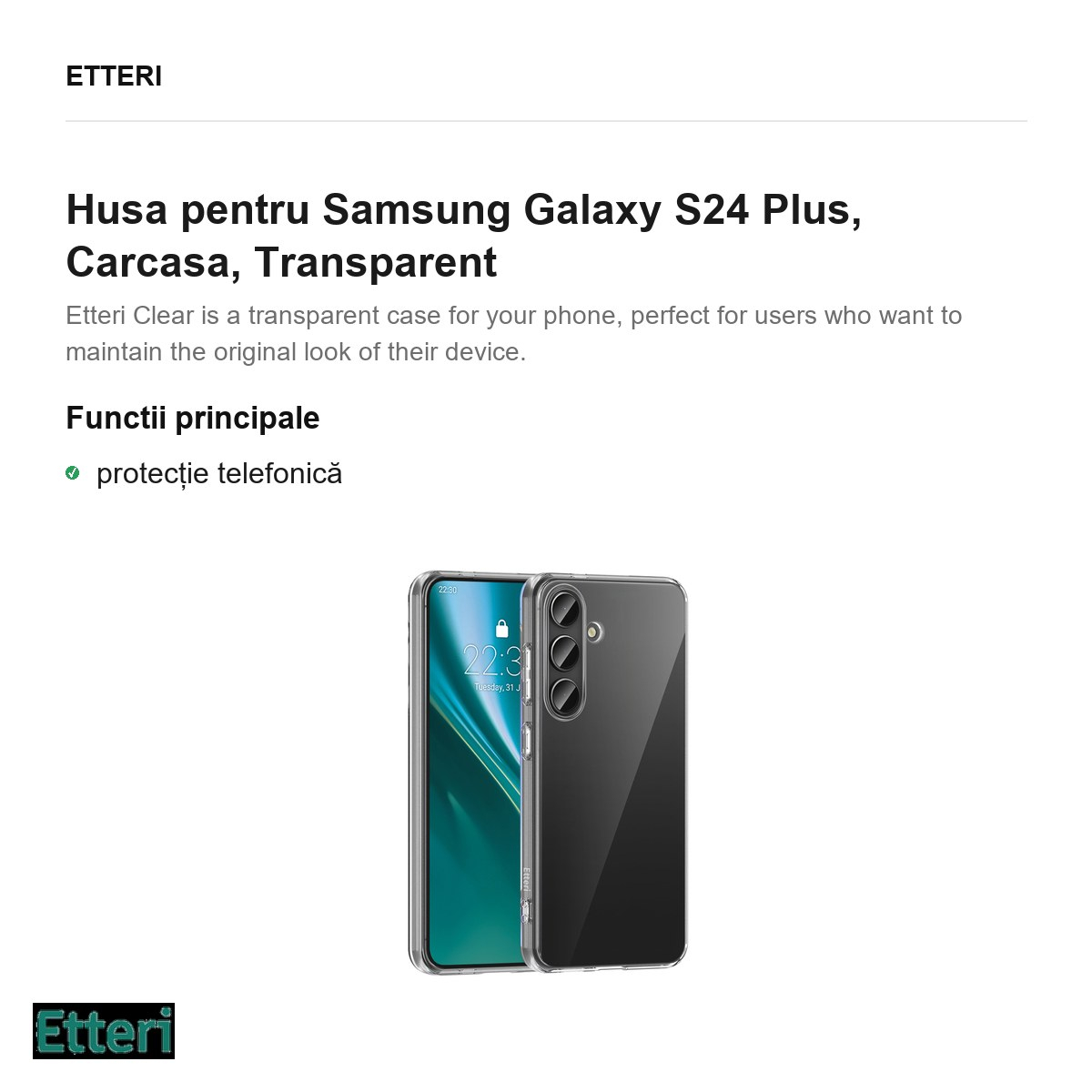 Husa Etteri Clear pentru Samsung Galaxy S24 Plus, Carcasa, Transparent [2]