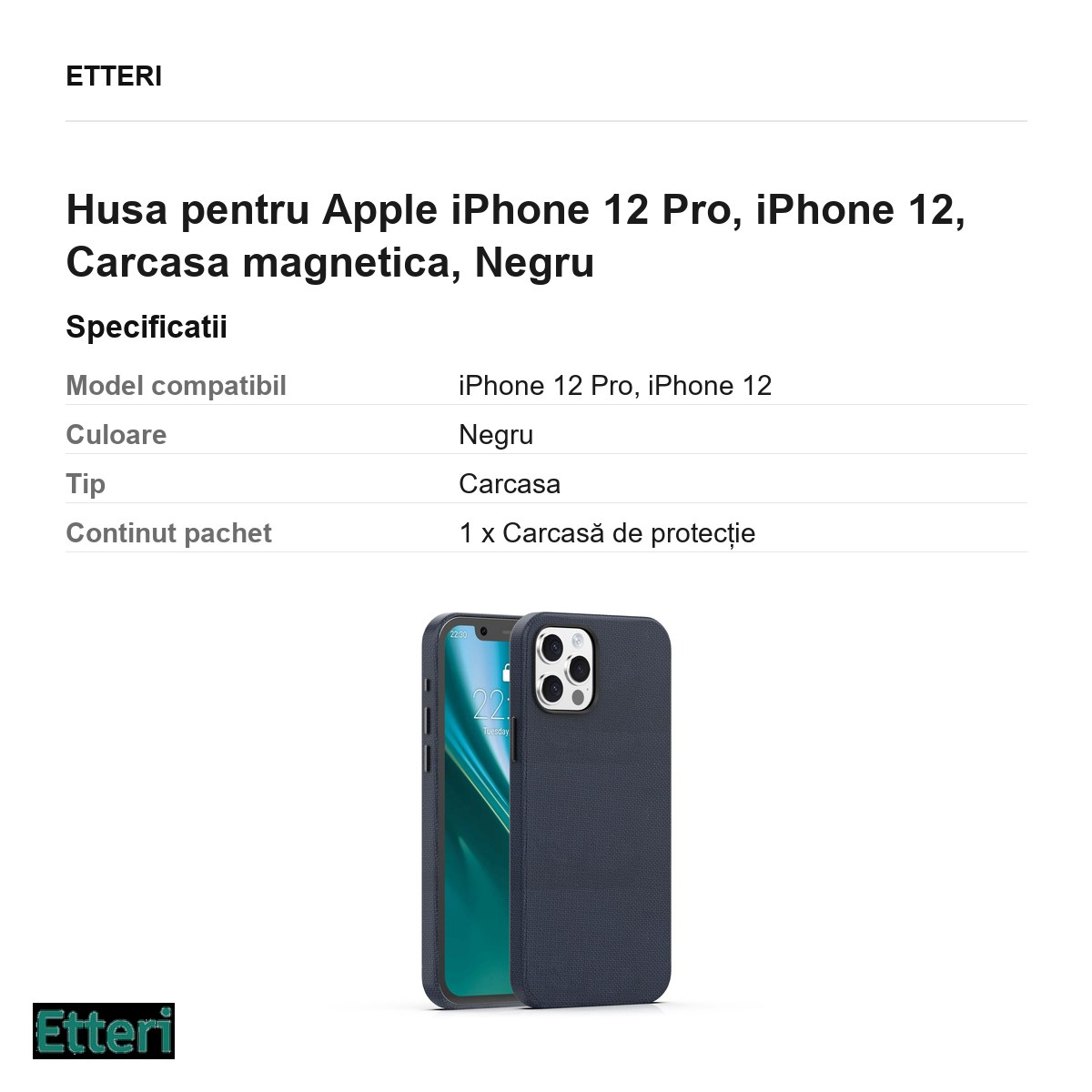 Husa Etteri Elegant Mag pentru Apple iPhone 12 Pro, iPhone 12, Carcasa magnetica, Negru [6]