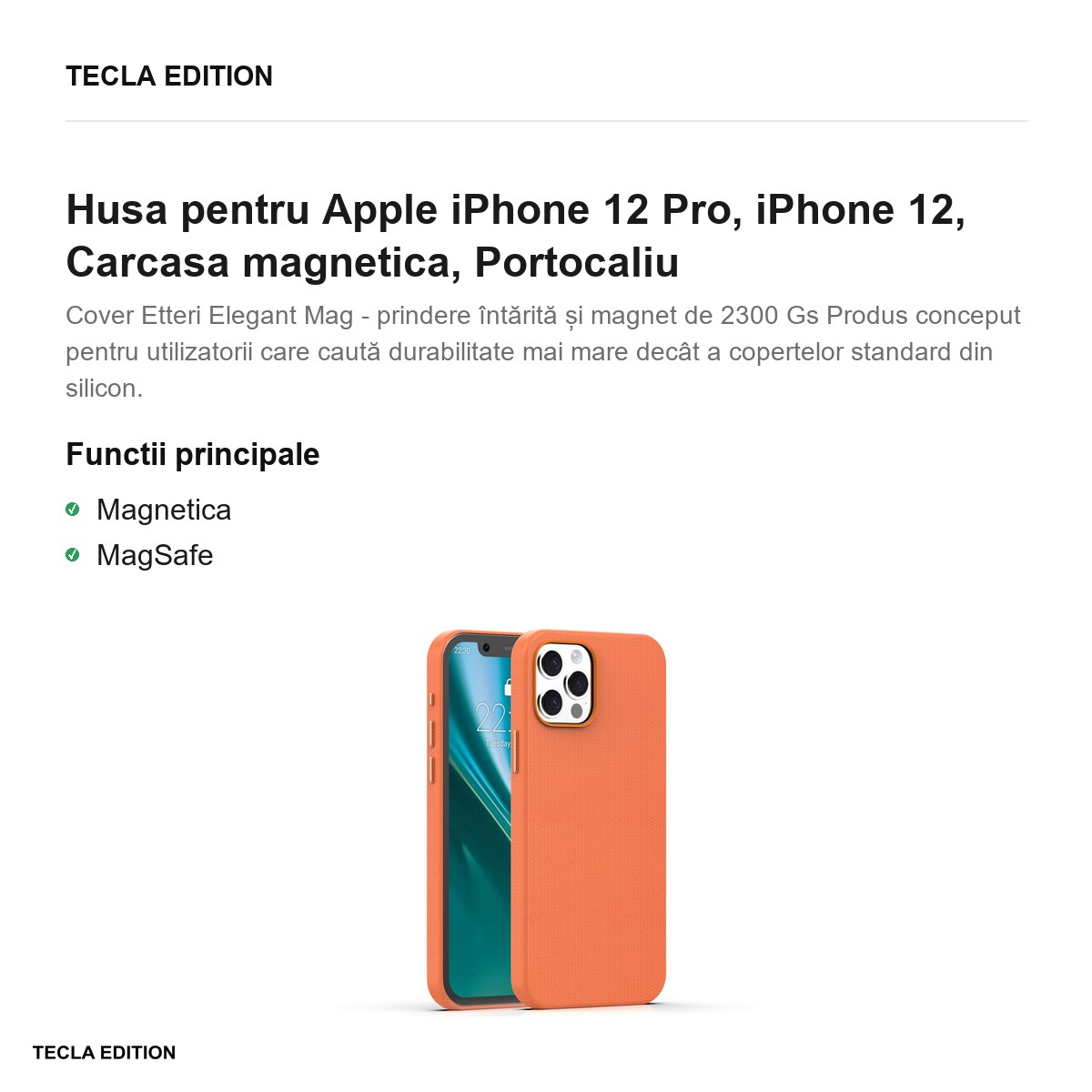 Husa Etteri Elegant Mag pentru Apple iPhone 12 Pro, iPhone 12, Carcasa magnetica, Portocaliu [4]
