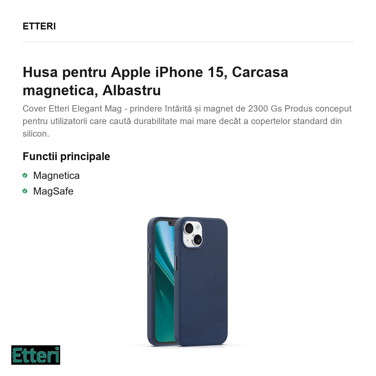 Husa Etteri Elegant Mag pentru Apple iPhone 15, Carcasa magnetica, Albastru [4]