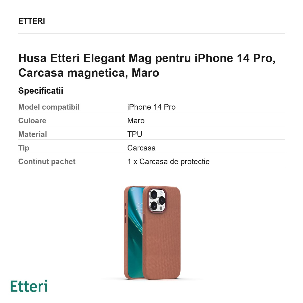 Husa Etteri Elegant Mag pentru iPhone 14 Pro, Carcasa magnetica, Maro [3]