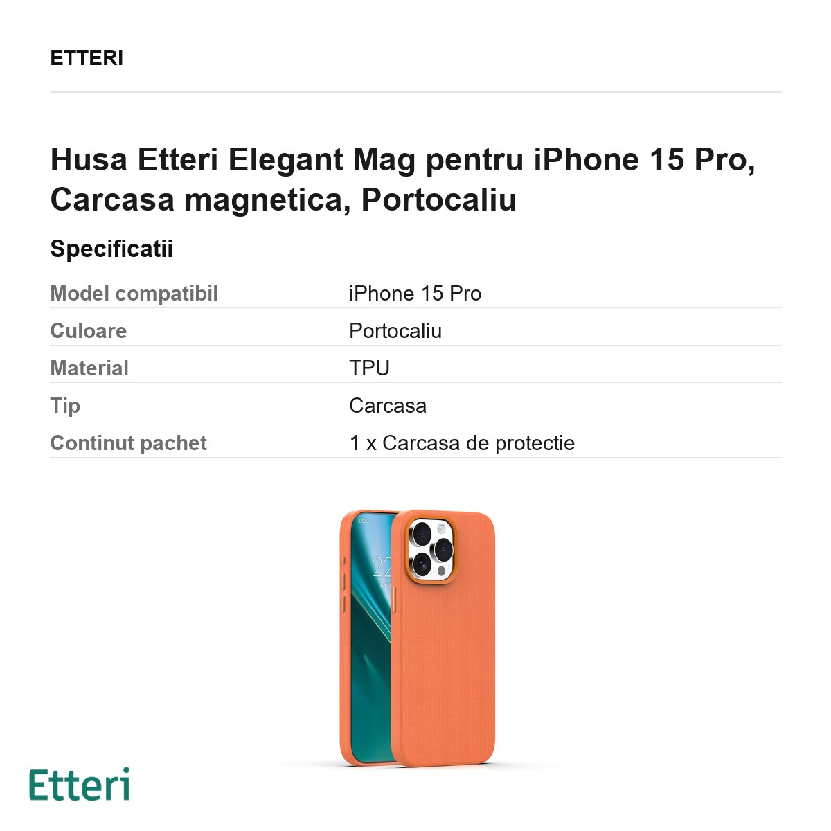 Husa Etteri Elegant Mag pentru iPhone 15 Pro, Carcasa magnetica, Portocaliu [3]