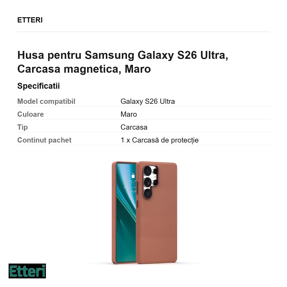 Husa Etteri Elegant Mag pentru Samsung Galaxy S26 Ultra, Carcasa magnetica, Maro [3]