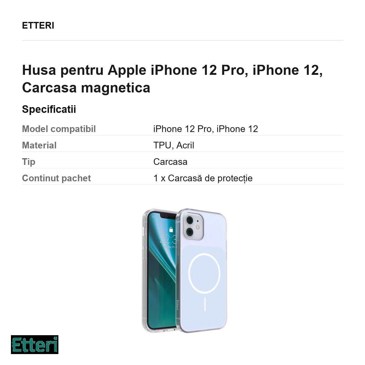 Husa Etteri Hidden Pearl pentru Apple iPhone 12 Pro, iPhone 12, Carcasa magnetica, Albastru deschis [5]