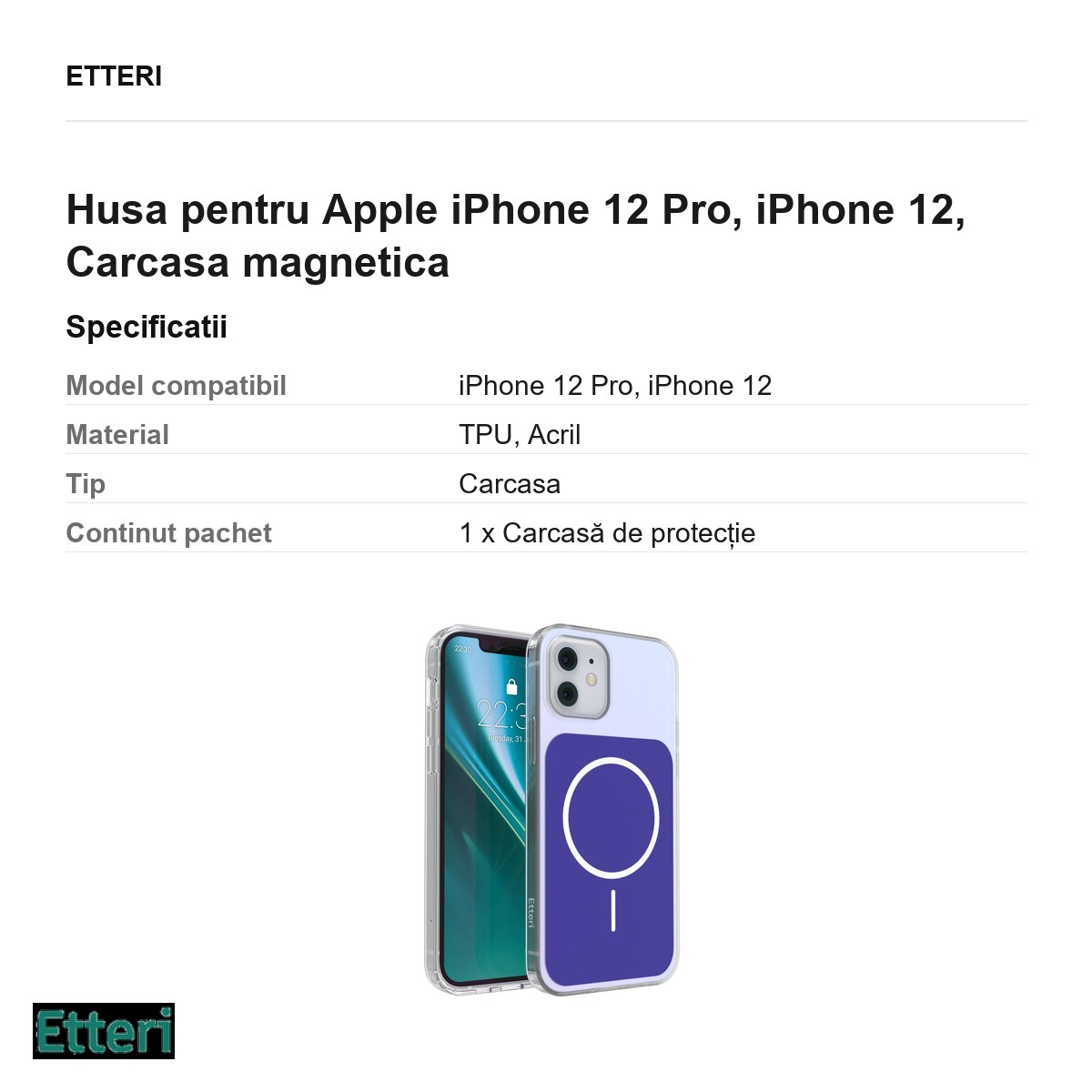 Husa Etteri Hidden Pearl pentru Apple iPhone 12 Pro, iPhone 12, Carcasa magnetica, Albastru inchis [5]