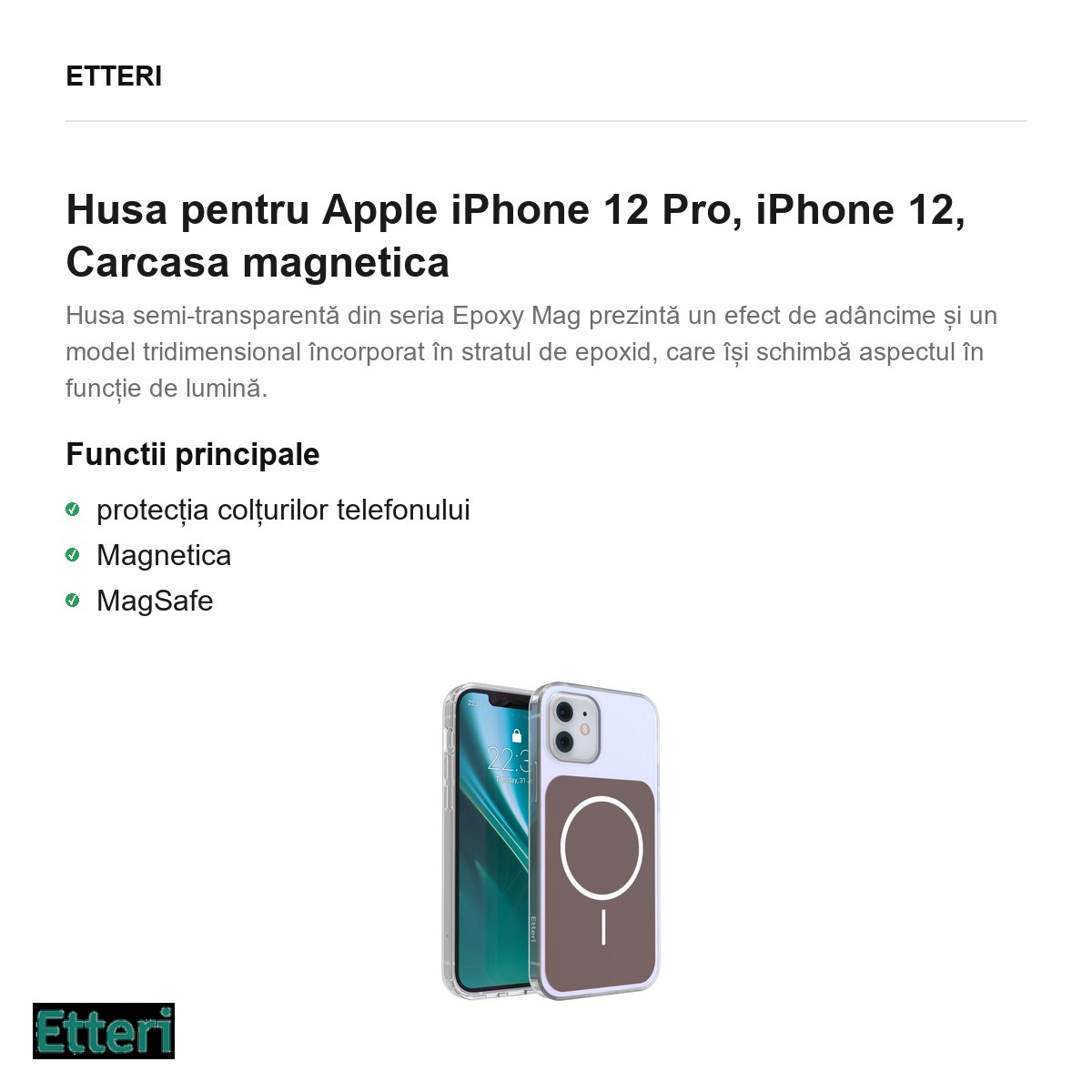 Husa Etteri Hidden Pearl pentru Apple iPhone 12 Pro, iPhone 12, Carcasa magnetica, Maro [3]