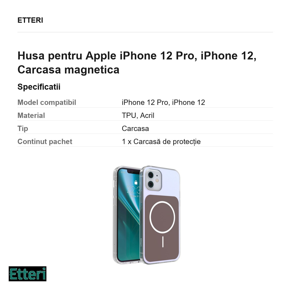 Husa Etteri Hidden Pearl pentru Apple iPhone 12 Pro, iPhone 12, Carcasa magnetica, Maro [6]