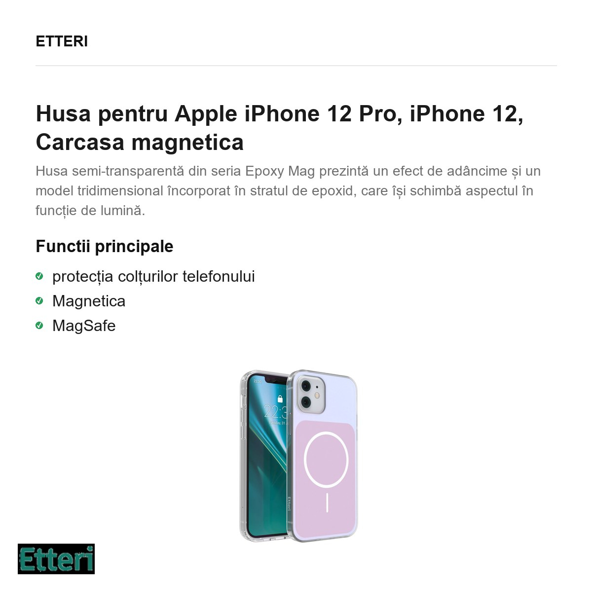 Husa Etteri Hidden Pearl pentru Apple iPhone 12 Pro, iPhone 12, Carcasa magnetica, Roz [4]
