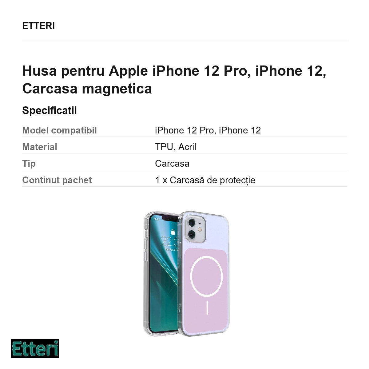 Husa Etteri Hidden Pearl pentru Apple iPhone 12 Pro, iPhone 12, Carcasa magnetica, Roz [5]