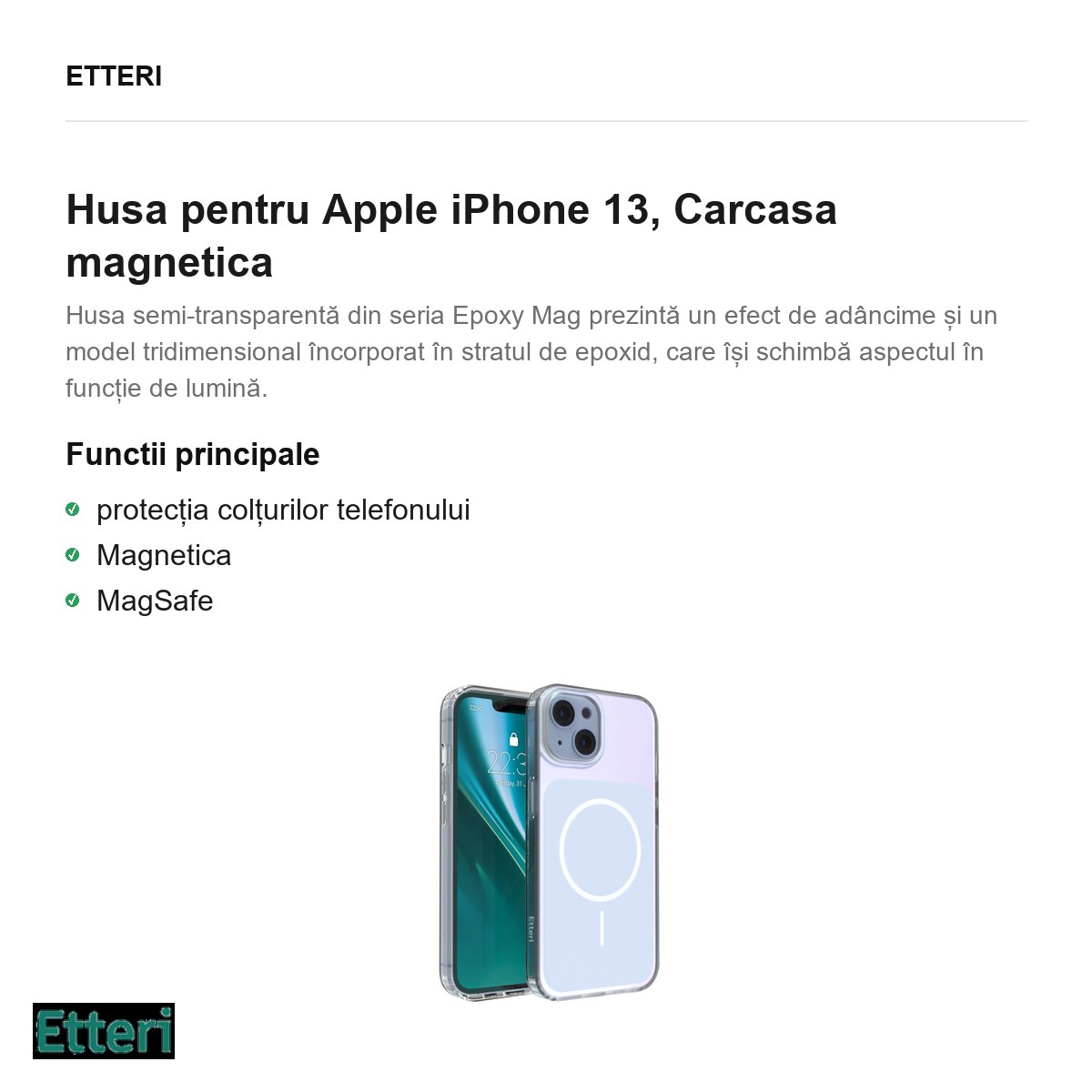 Husa Etteri Hidden Pearl pentru Apple iPhone 13, Carcasa magnetica, Albastru deschis [3]