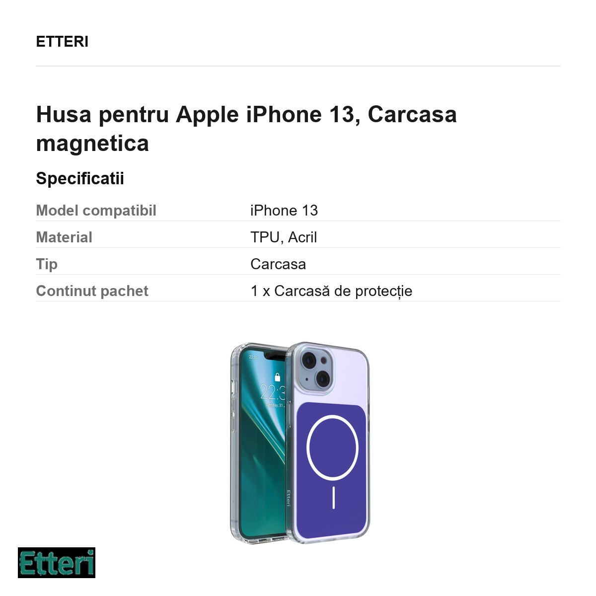 Husa Etteri Hidden Pearl pentru Apple iPhone 13, Carcasa magnetica, Albastru inchis [5]