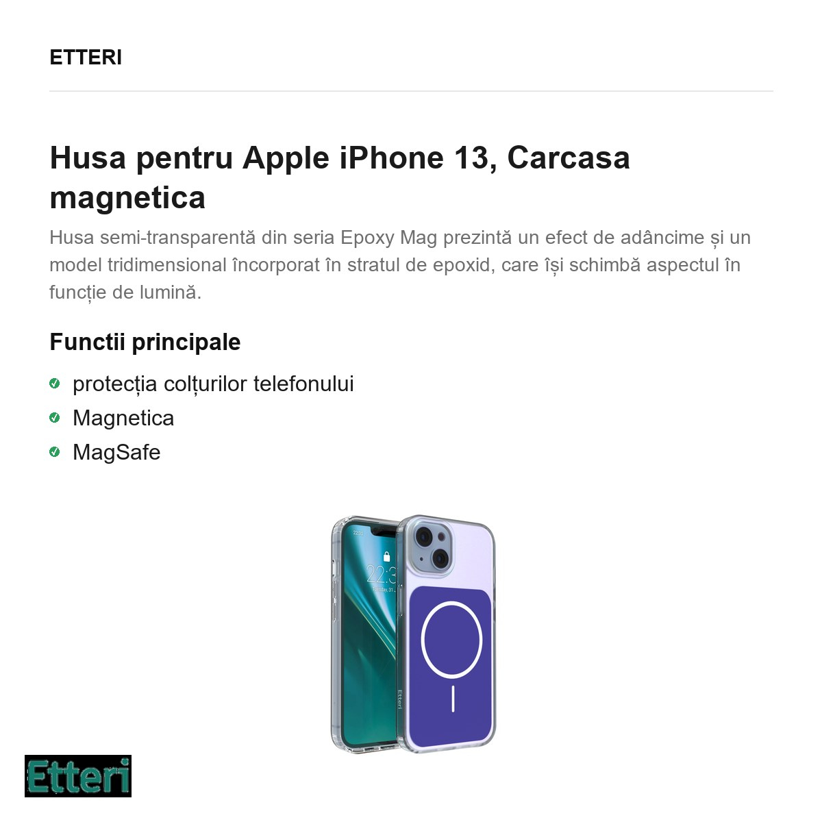 Husa Etteri Hidden Pearl pentru Apple iPhone 13, Carcasa magnetica, Albastru inchis [4]