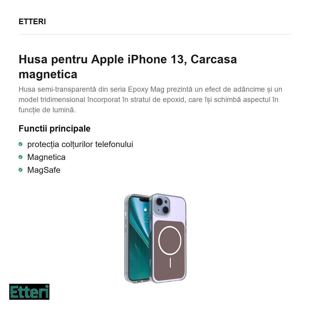 Husa Etteri Hidden Pearl pentru Apple iPhone 13, Carcasa magnetica, Maro [3]