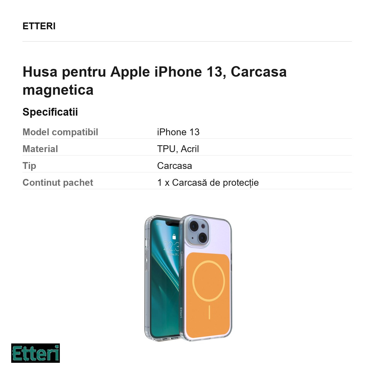 Husa Etteri Hidden Pearl pentru Apple iPhone 13, Carcasa magnetica, Portocaliu [6]