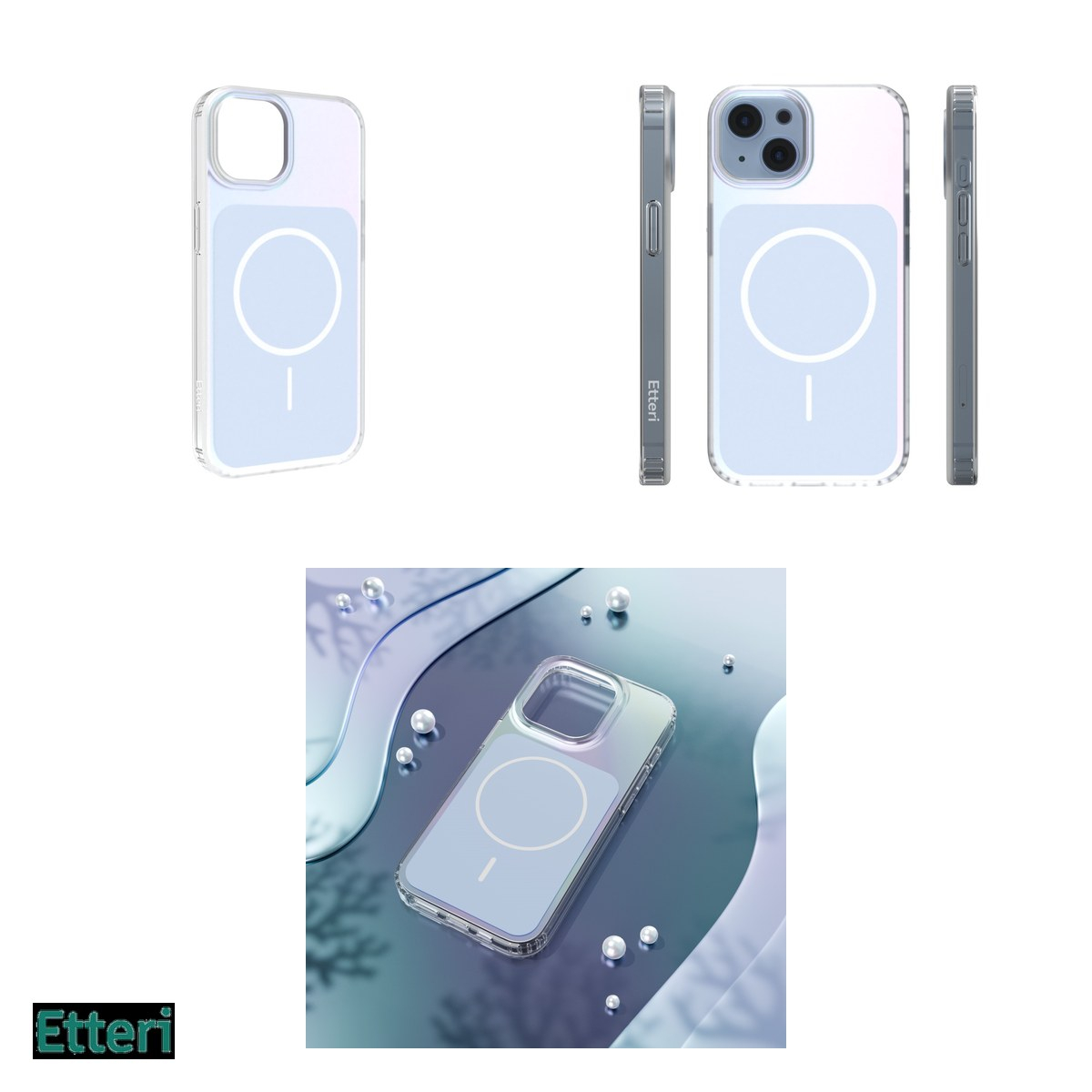 Husa Etteri Hidden Pearl pentru Apple iPhone 14, Carcasa magnetica, Albastru deschis [8]