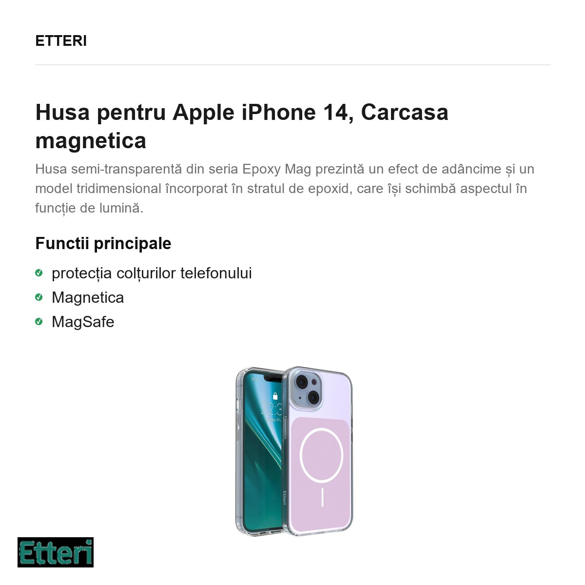 Husa Etteri Hidden Pearl pentru Apple iPhone 14, Carcasa magnetica, Roz [3]