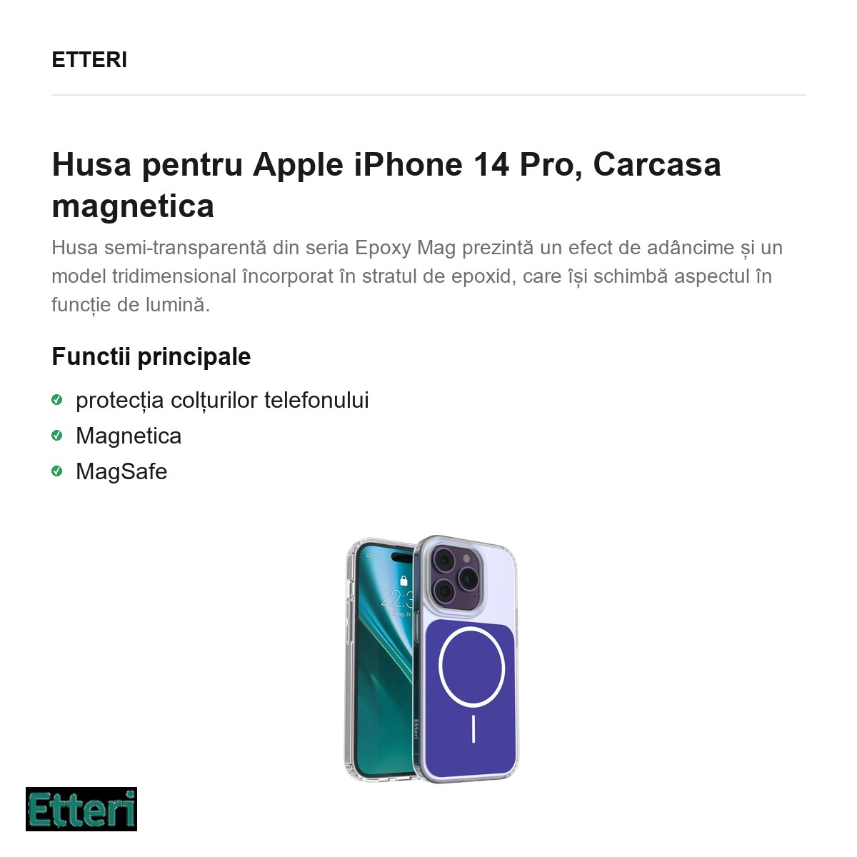 Husa Etteri Hidden Pearl pentru Apple iPhone 14 Pro, Carcasa magnetica, Albastru inchis [3]