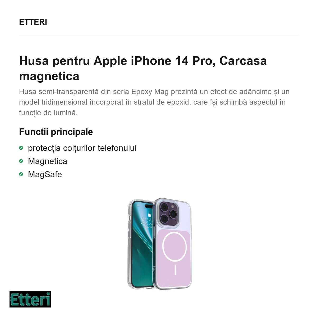 Husa Etteri Hidden Pearl pentru Apple iPhone 14 Pro, Carcasa magnetica, Roz [4]
