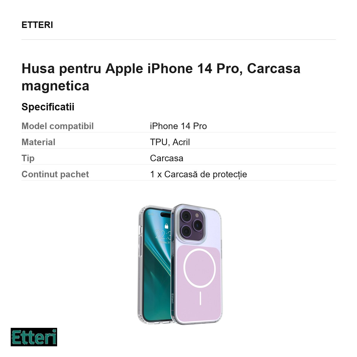 Husa Etteri Hidden Pearl pentru Apple iPhone 14 Pro, Carcasa magnetica, Roz [6]