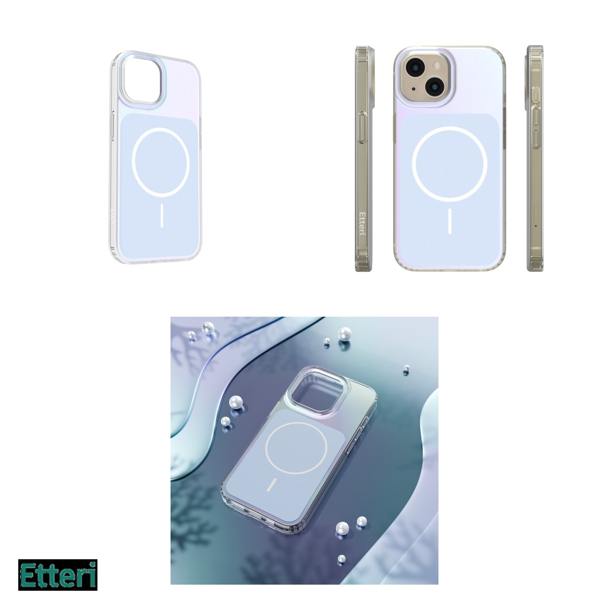 Husa Etteri Hidden Pearl pentru Apple iPhone 15, Carcasa magnetica, Albastru deschis [8]
