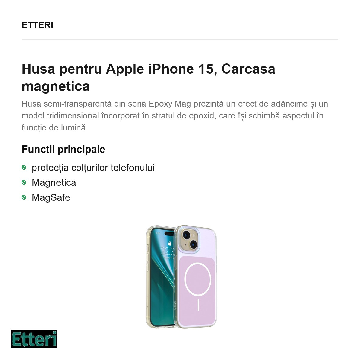 Husa Etteri Hidden Pearl pentru Apple iPhone 15, Carcasa magnetica, Roz [4]